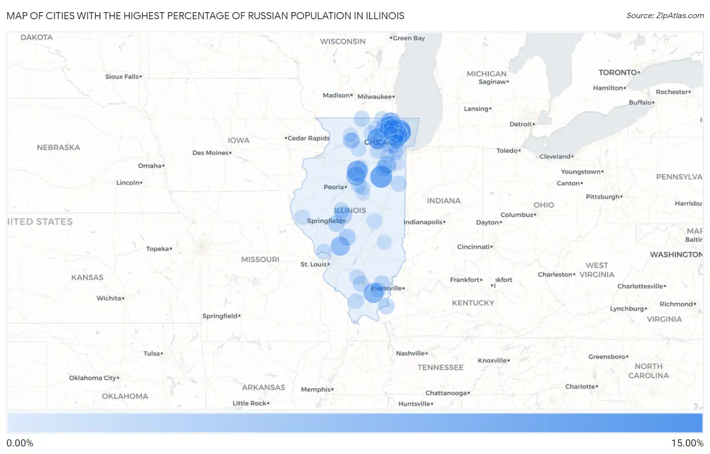 Cities with the Highest Percentage of Russian Population in Illinois Map