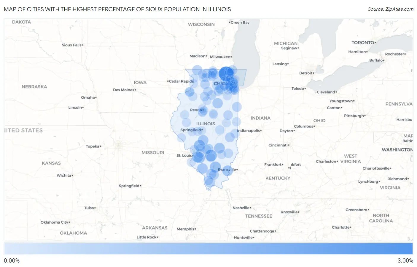 Cities with the Highest Percentage of Sioux Population in Illinois Map