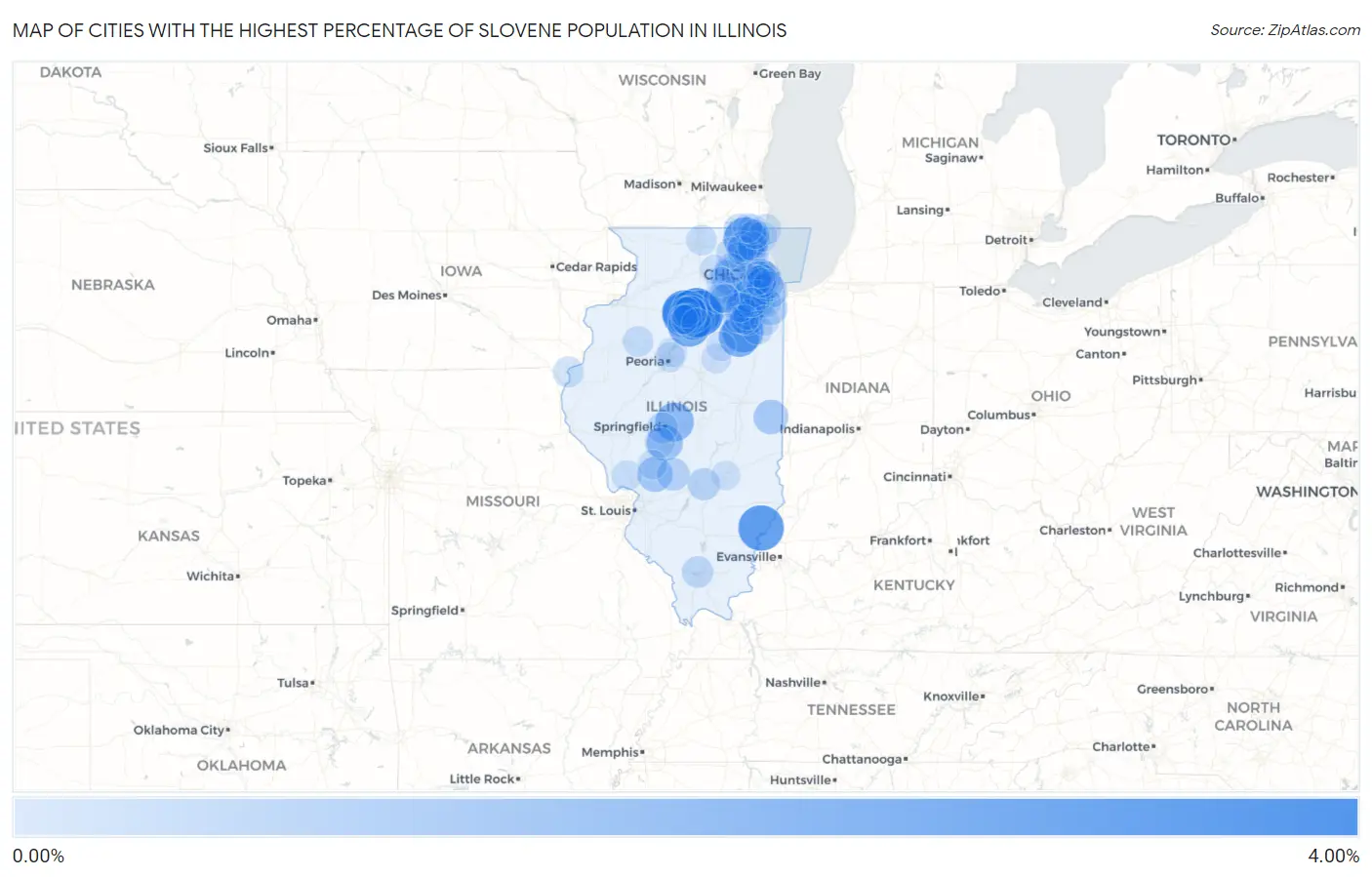 Cities with the Highest Percentage of Slovene Population in Illinois Map