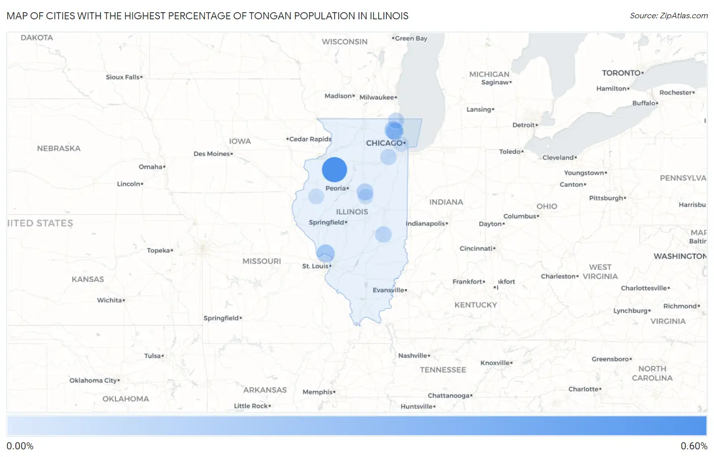 Cities with the Highest Percentage of Tongan Population in Illinois Map