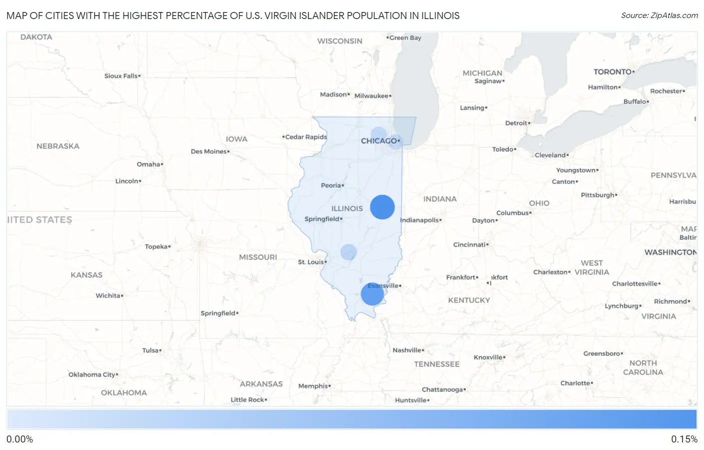Cities with the Highest Percentage of U.S. Virgin Islander Population in Illinois Map
