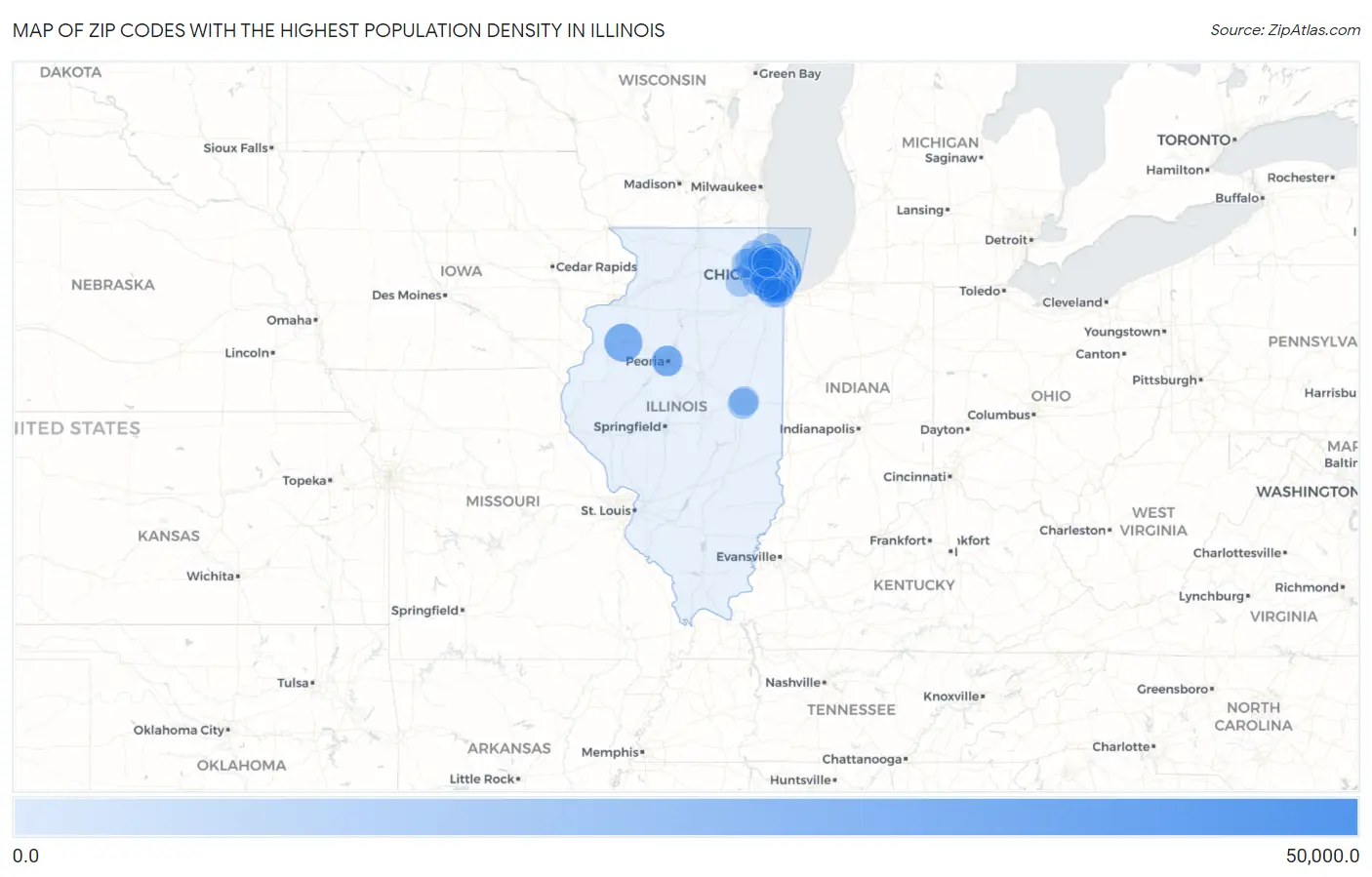 Zip Codes with the Highest Population Density in Illinois Map