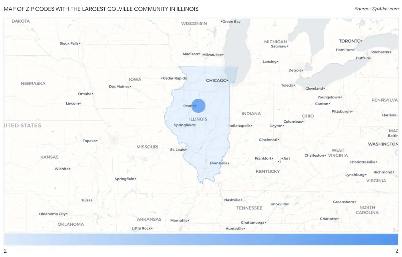 Zip Codes with the Largest Colville Community in Illinois Map