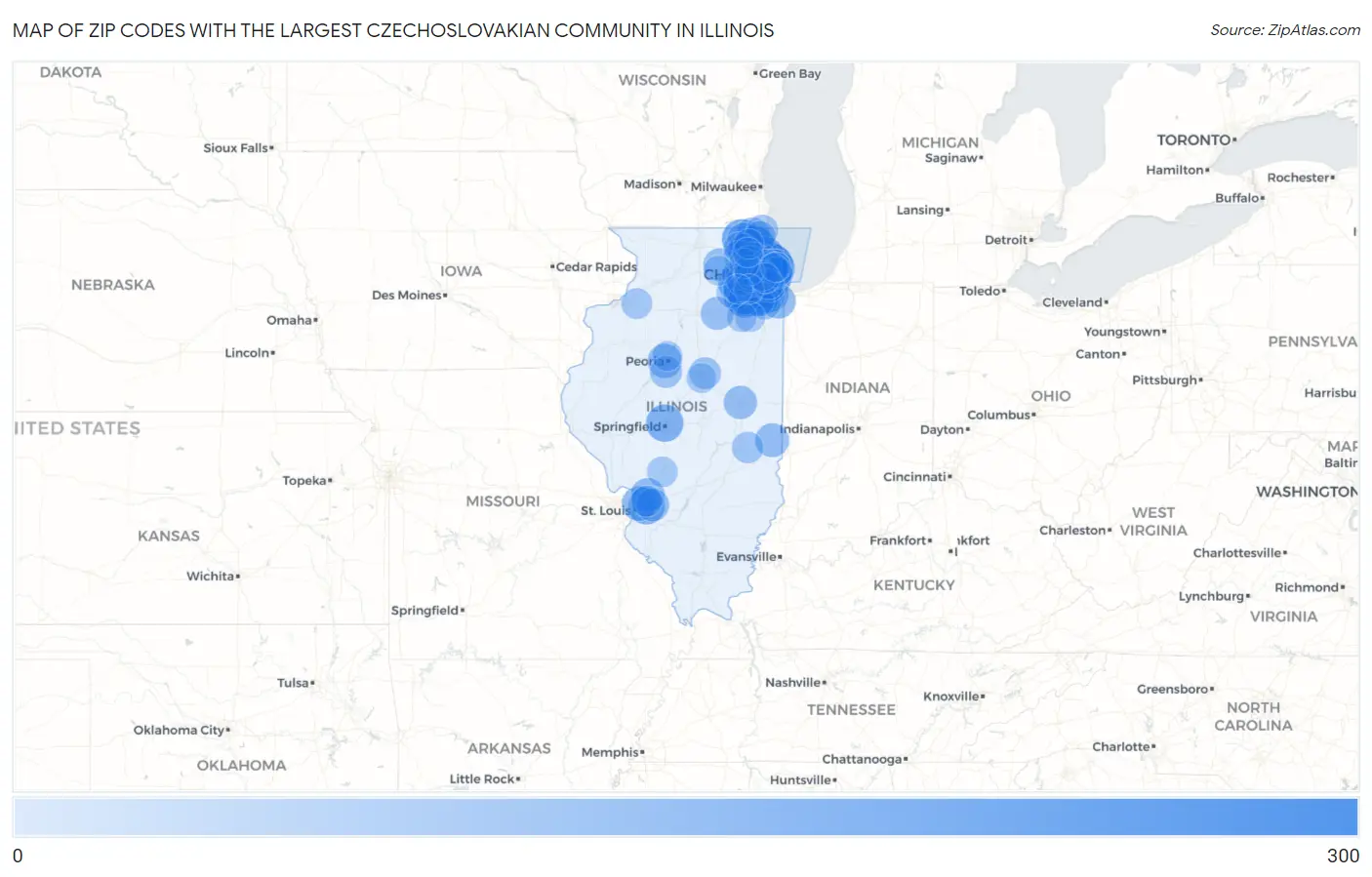 Zip Codes with the Largest Czechoslovakian Community in Illinois Map