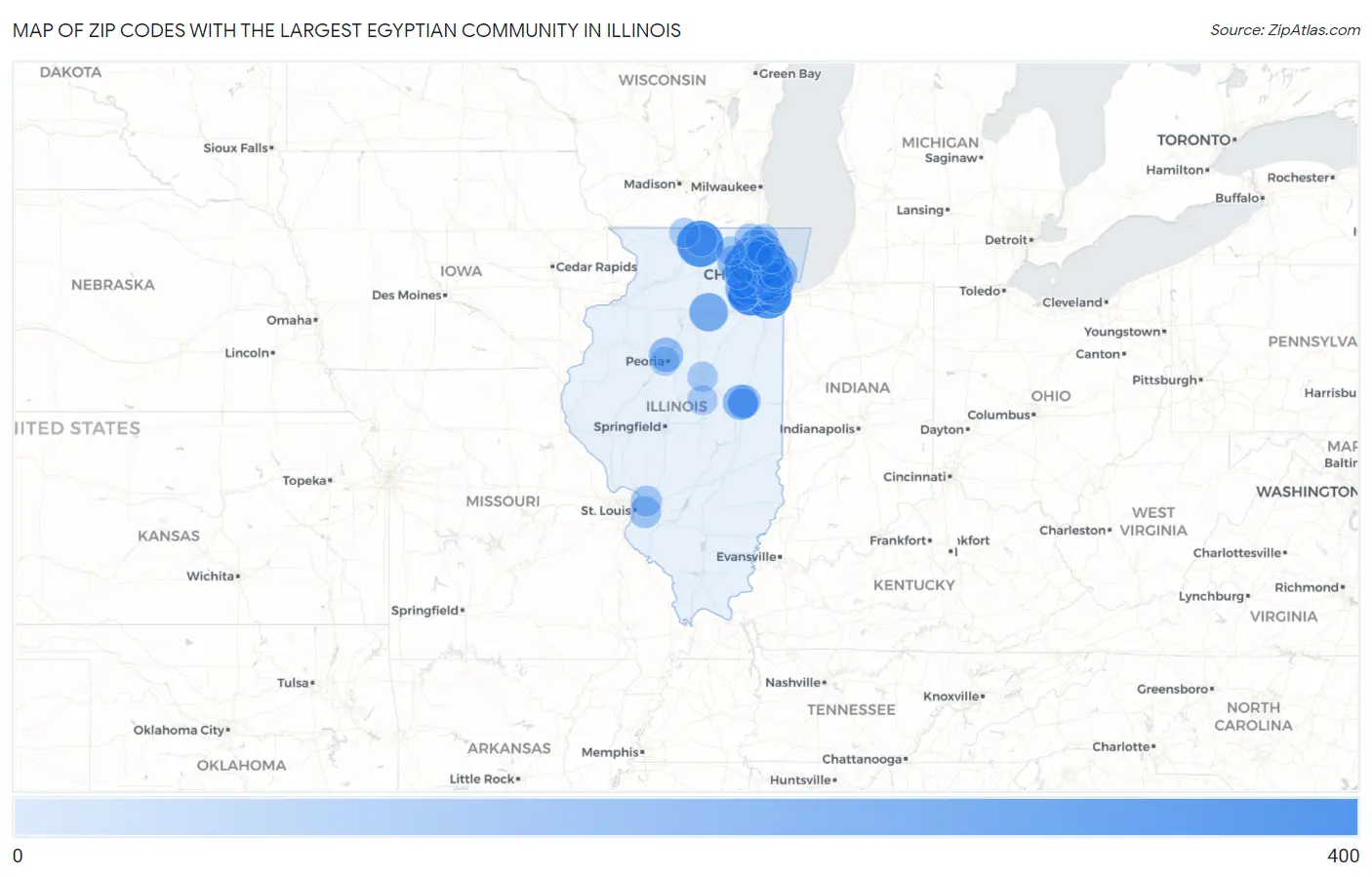 Zip Codes with the Largest Egyptian Community in Illinois Map