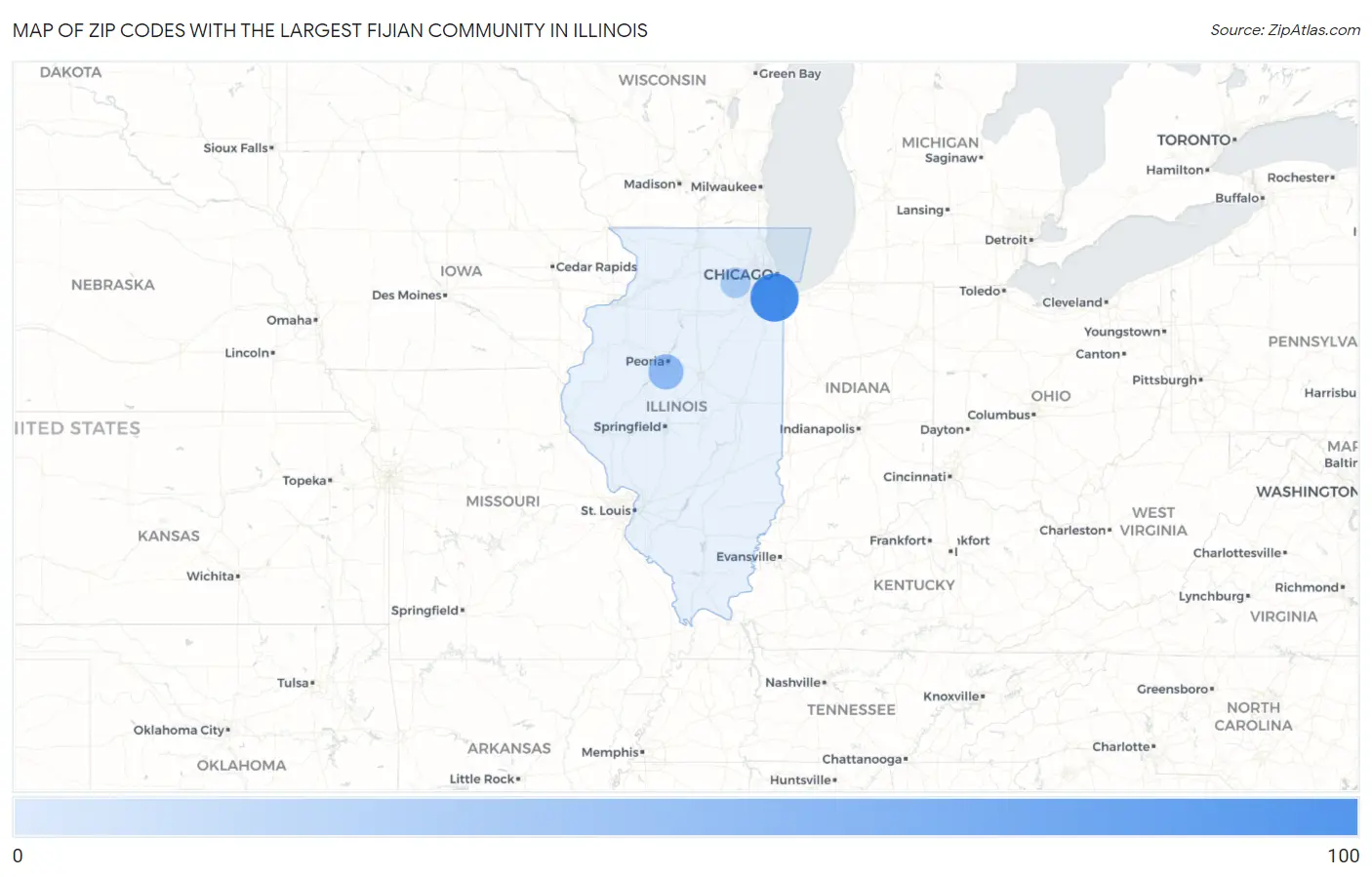 Zip Codes with the Largest Fijian Community in Illinois Map