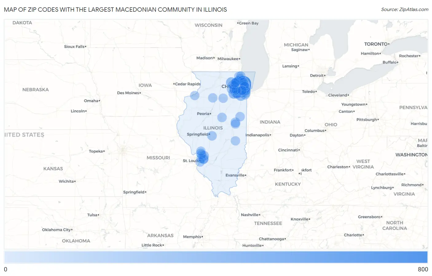 Zip Codes with the Largest Macedonian Community in Illinois Map