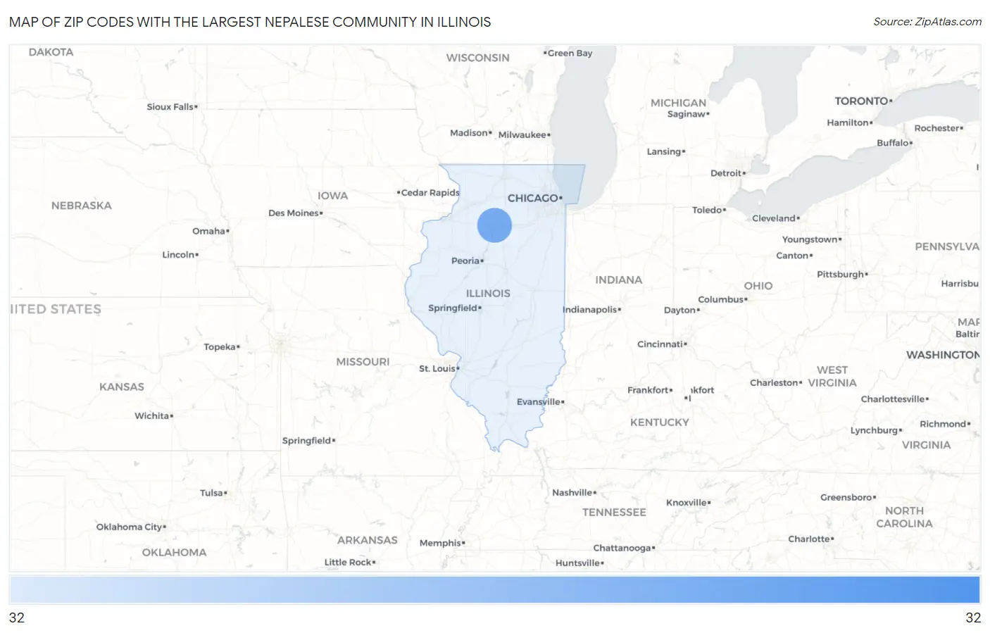 Zip Codes with the Largest Nepalese Community in Illinois Map