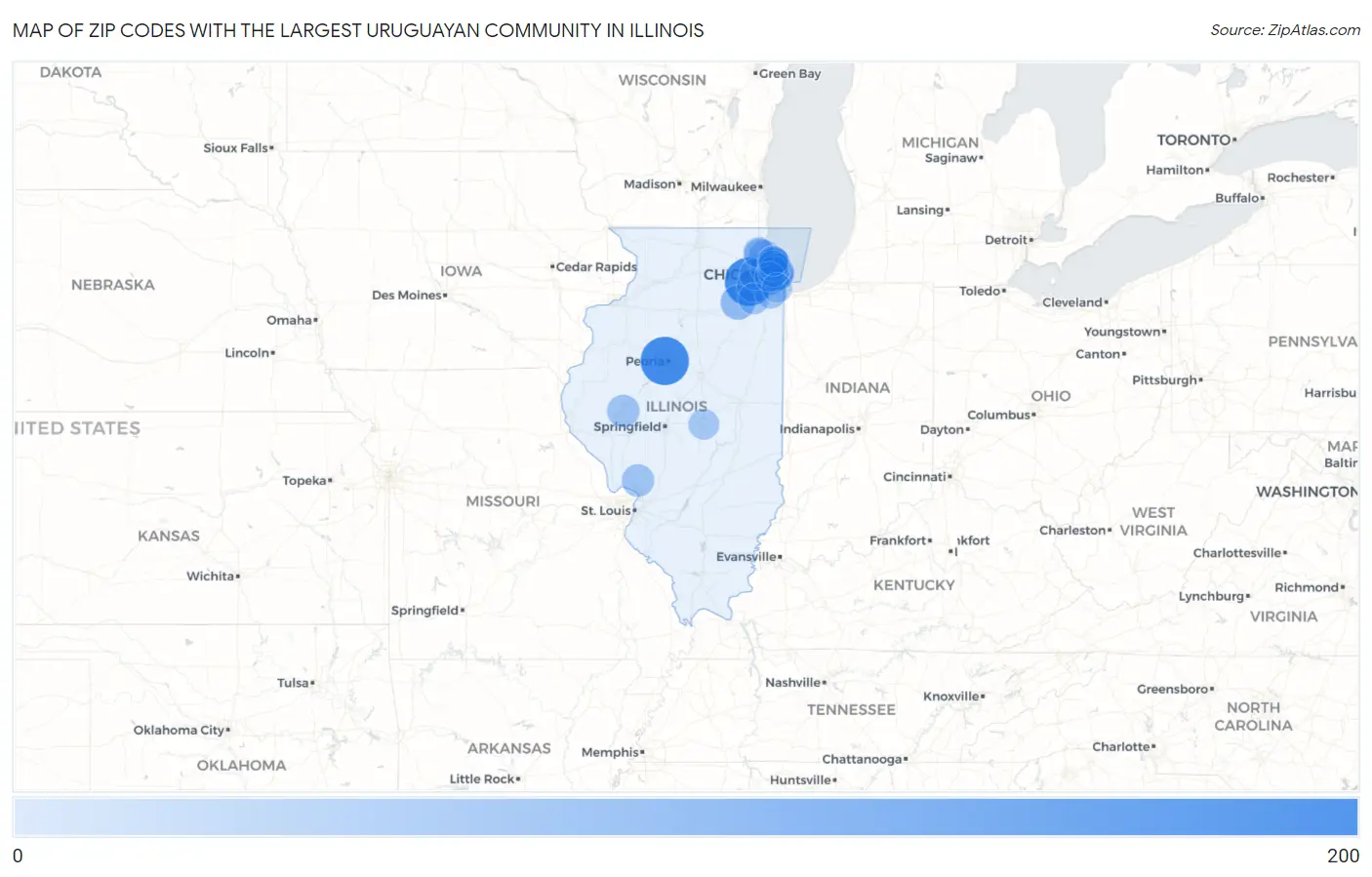 Zip Codes with the Largest Uruguayan Community in Illinois Map