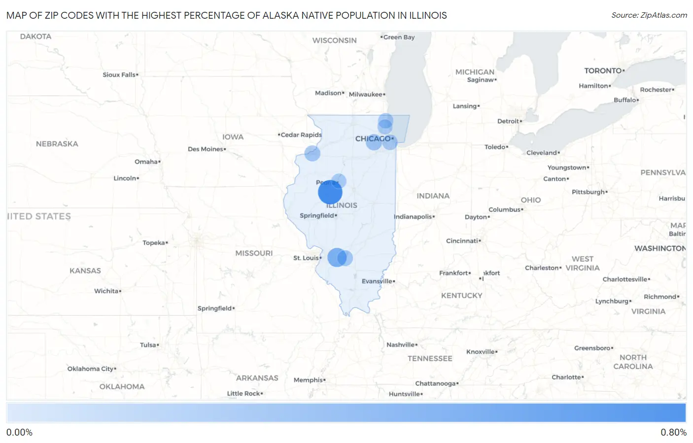 Zip Codes with the Highest Percentage of Alaska Native Population in Illinois Map