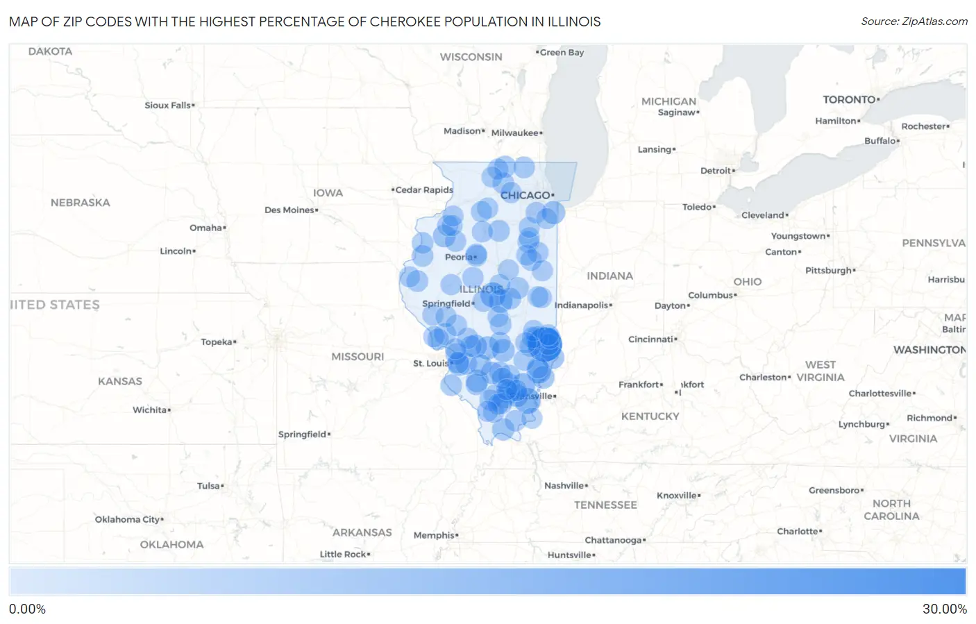 Zip Codes with the Highest Percentage of Cherokee Population in Illinois Map