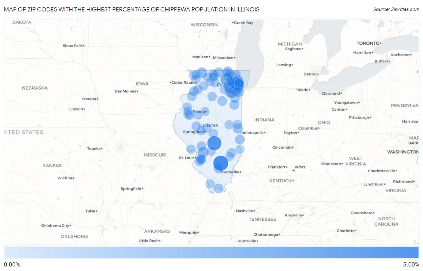 Zip Codes with the Highest Percentage of Chippewa Population in Illinois Map