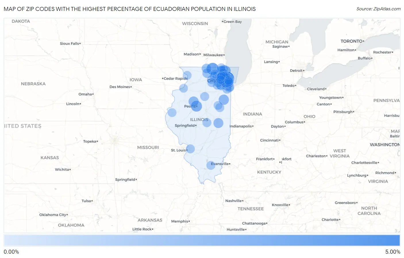 Zip Codes with the Highest Percentage of Ecuadorian Population in Illinois Map