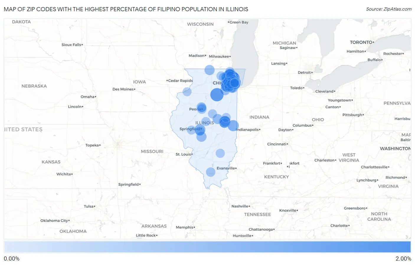 Zip Codes with the Highest Percentage of Filipino Population in Illinois Map