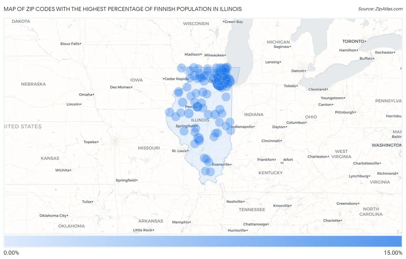 Zip Codes with the Highest Percentage of Finnish Population in Illinois Map