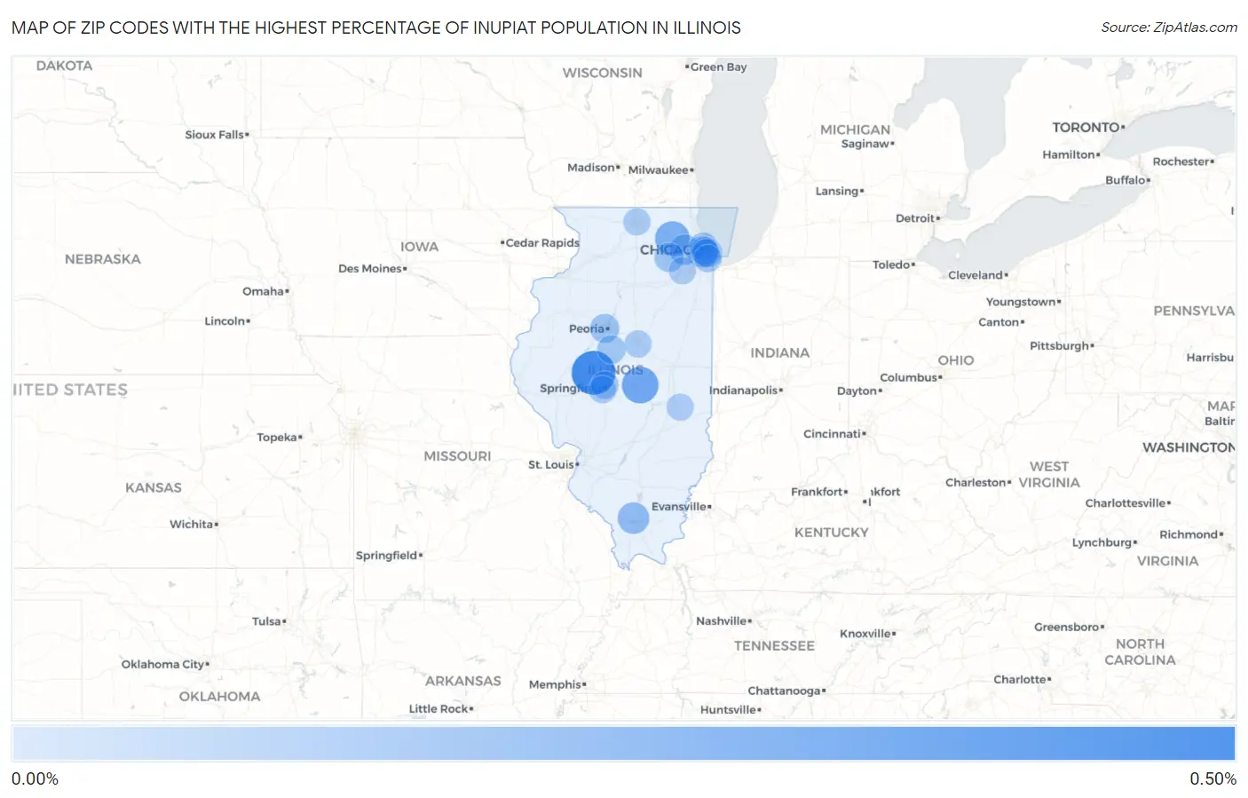 Zip Codes with the Highest Percentage of Inupiat Population in Illinois Map