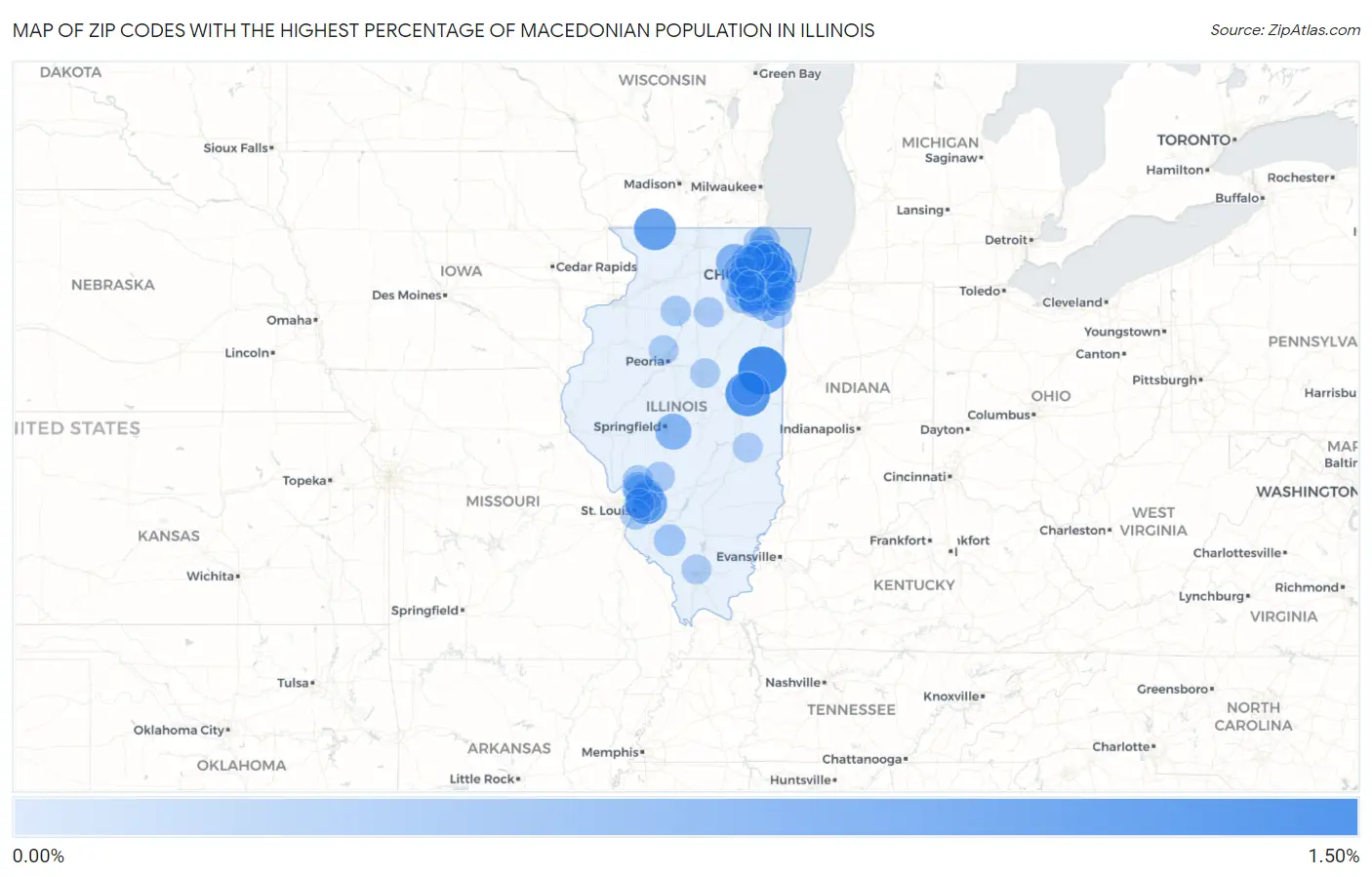 Zip Codes with the Highest Percentage of Macedonian Population in Illinois Map