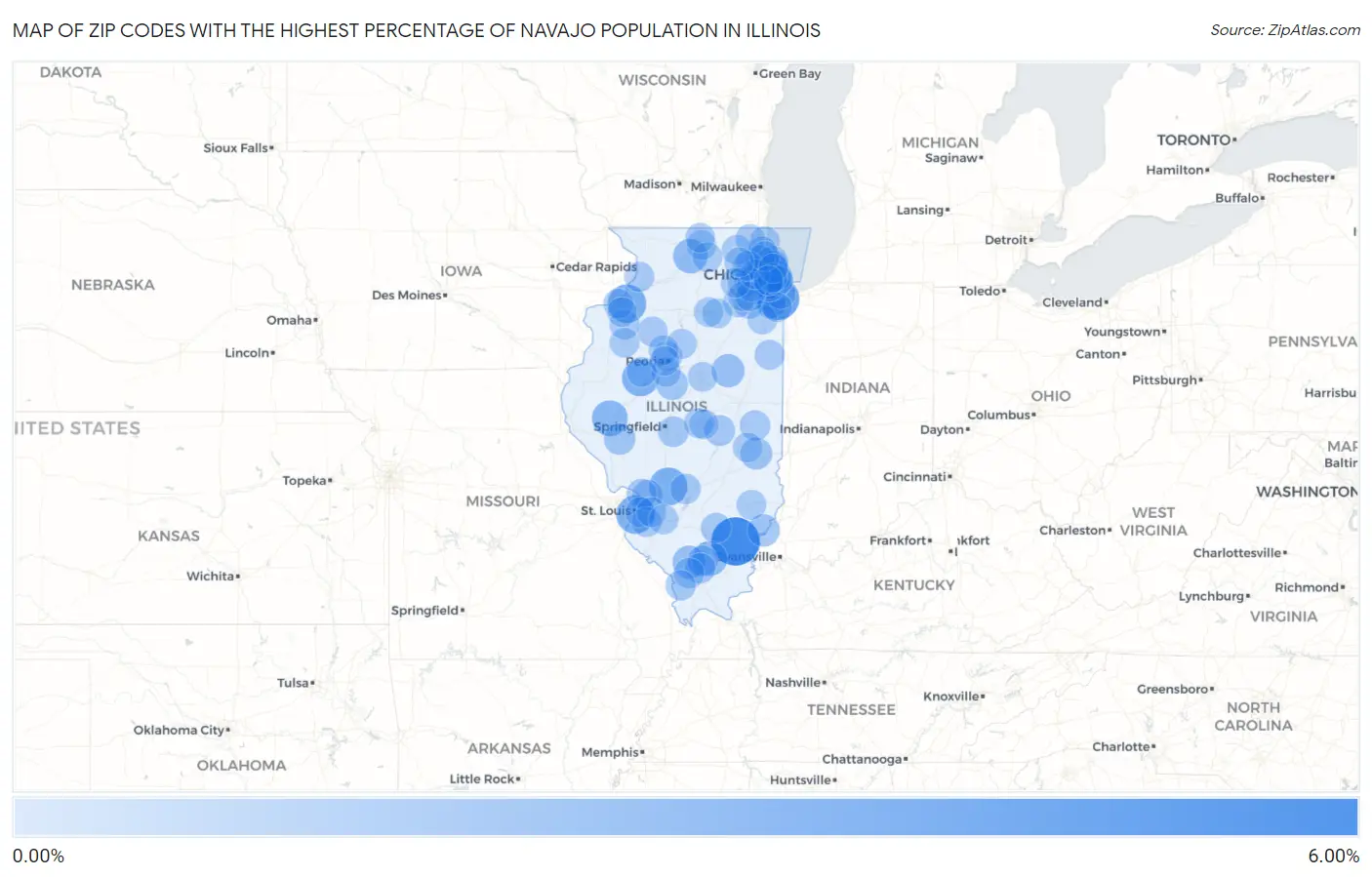 Zip Codes with the Highest Percentage of Navajo Population in Illinois Map