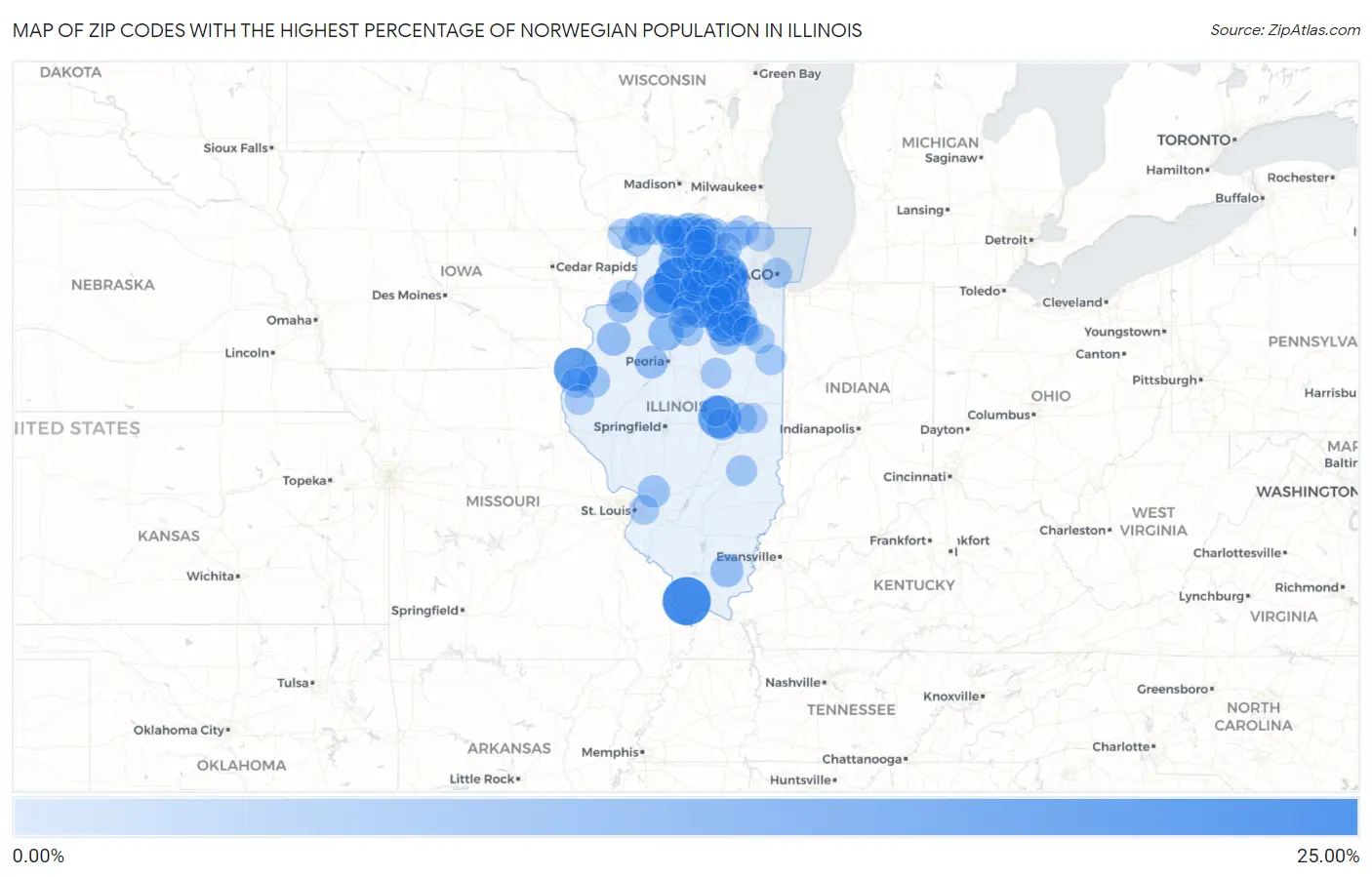 Zip Codes with the Highest Percentage of Norwegian Population in Illinois Map