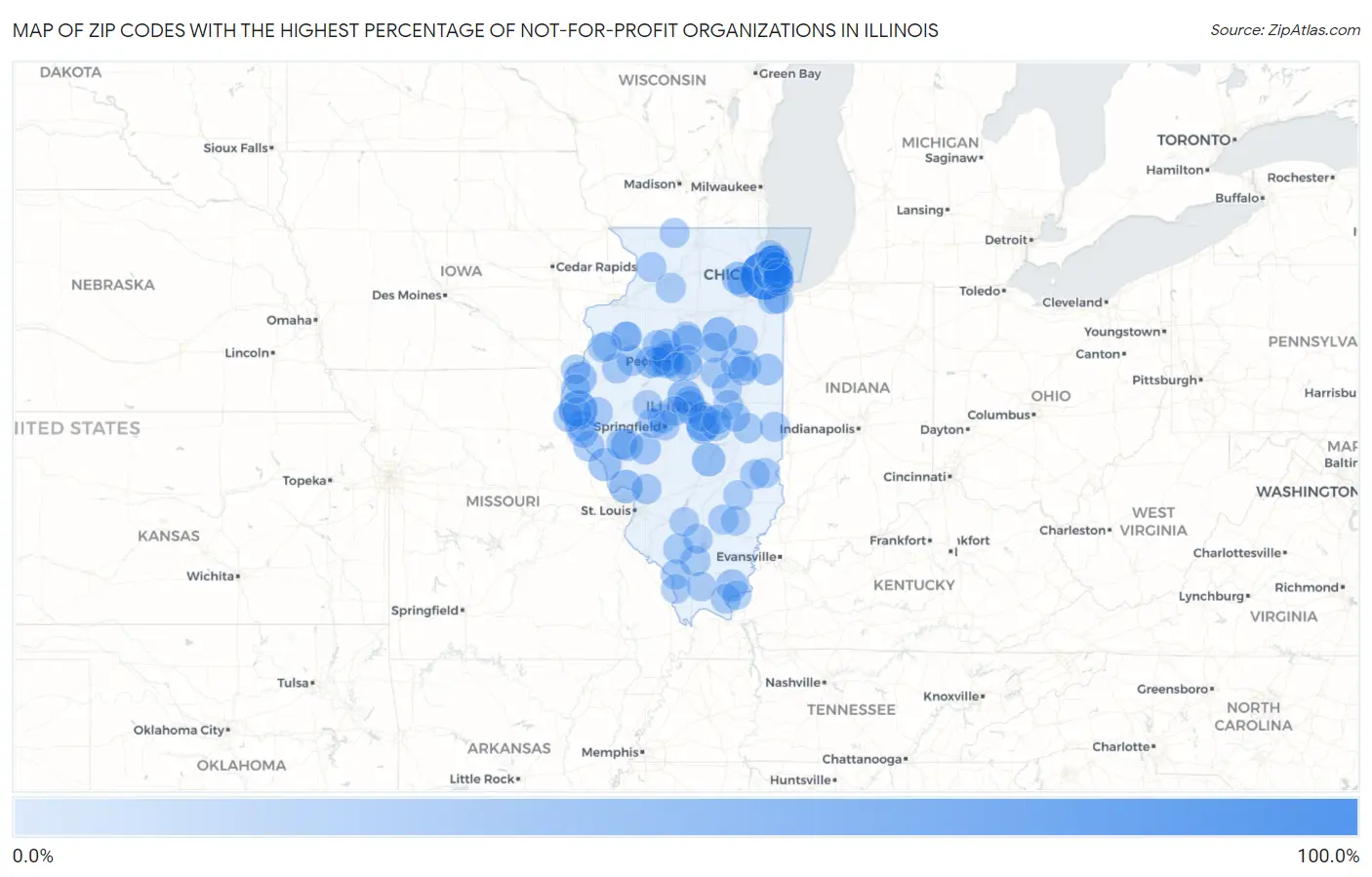 Zip Codes with the Highest Percentage of Not-for-profit Organizations in Illinois Map