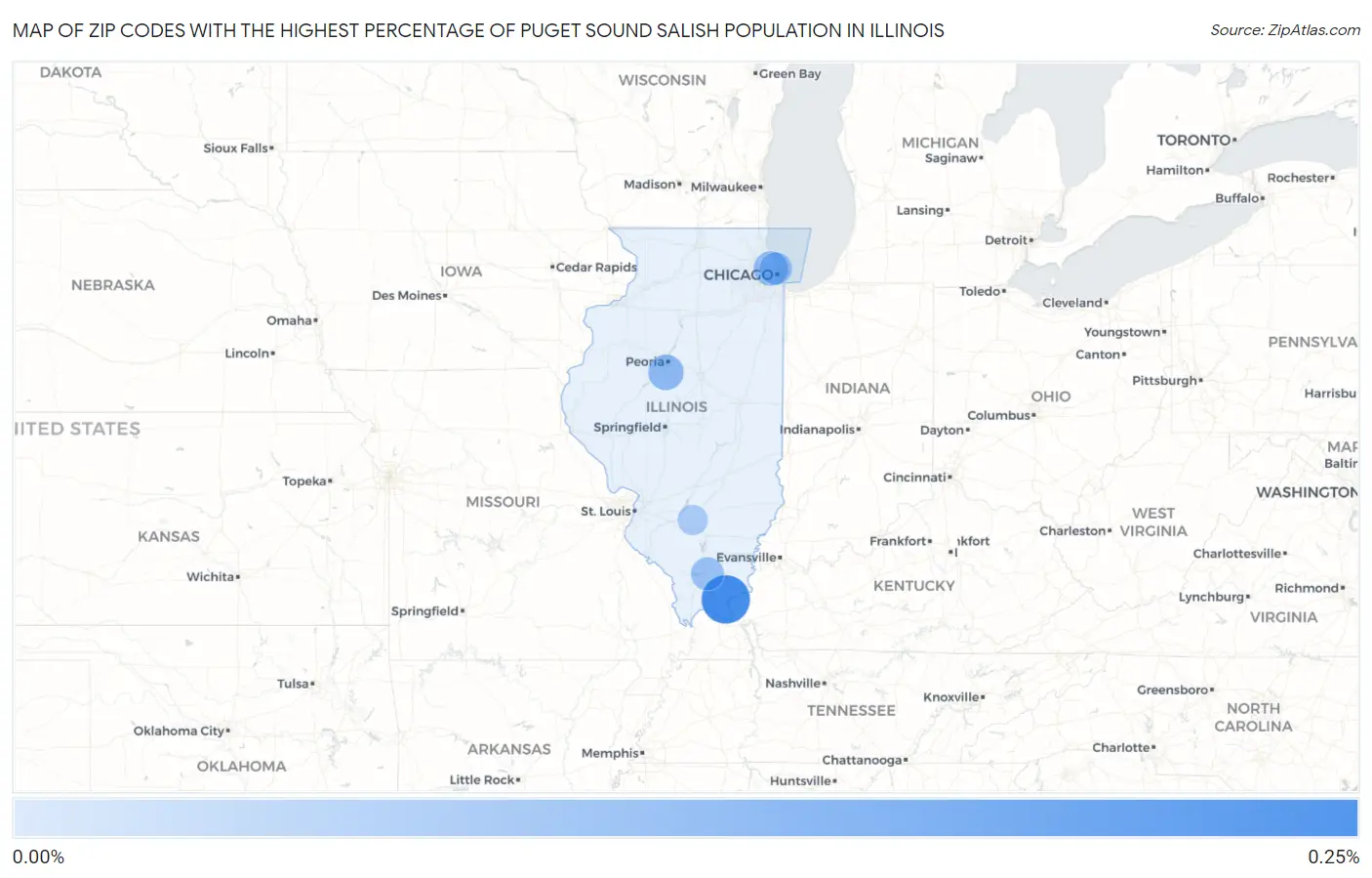 Zip Codes with the Highest Percentage of Puget Sound Salish Population in Illinois Map
