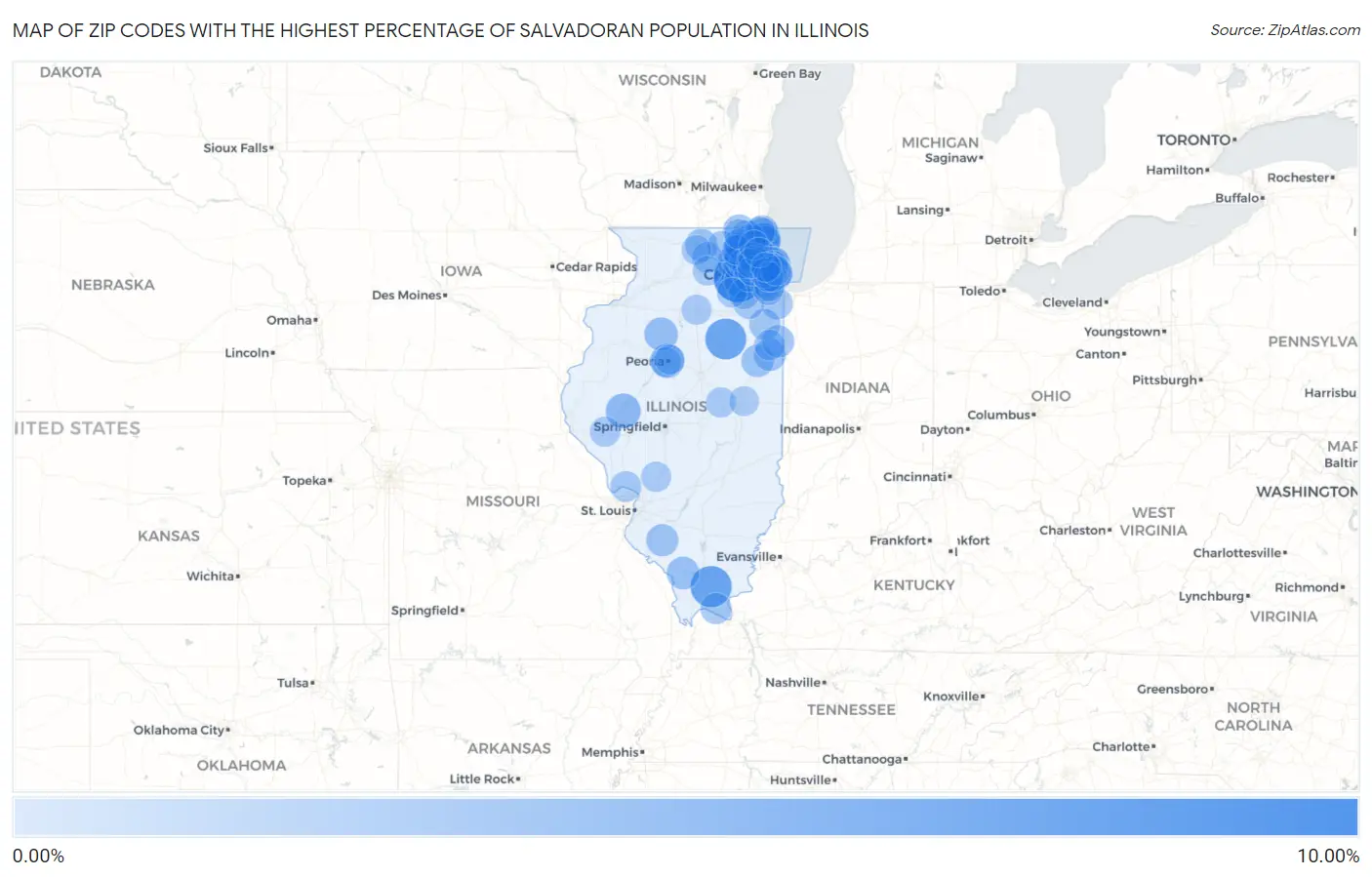 Zip Codes with the Highest Percentage of Salvadoran Population in Illinois Map