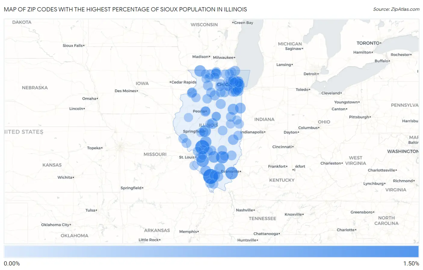Zip Codes with the Highest Percentage of Sioux Population in Illinois Map
