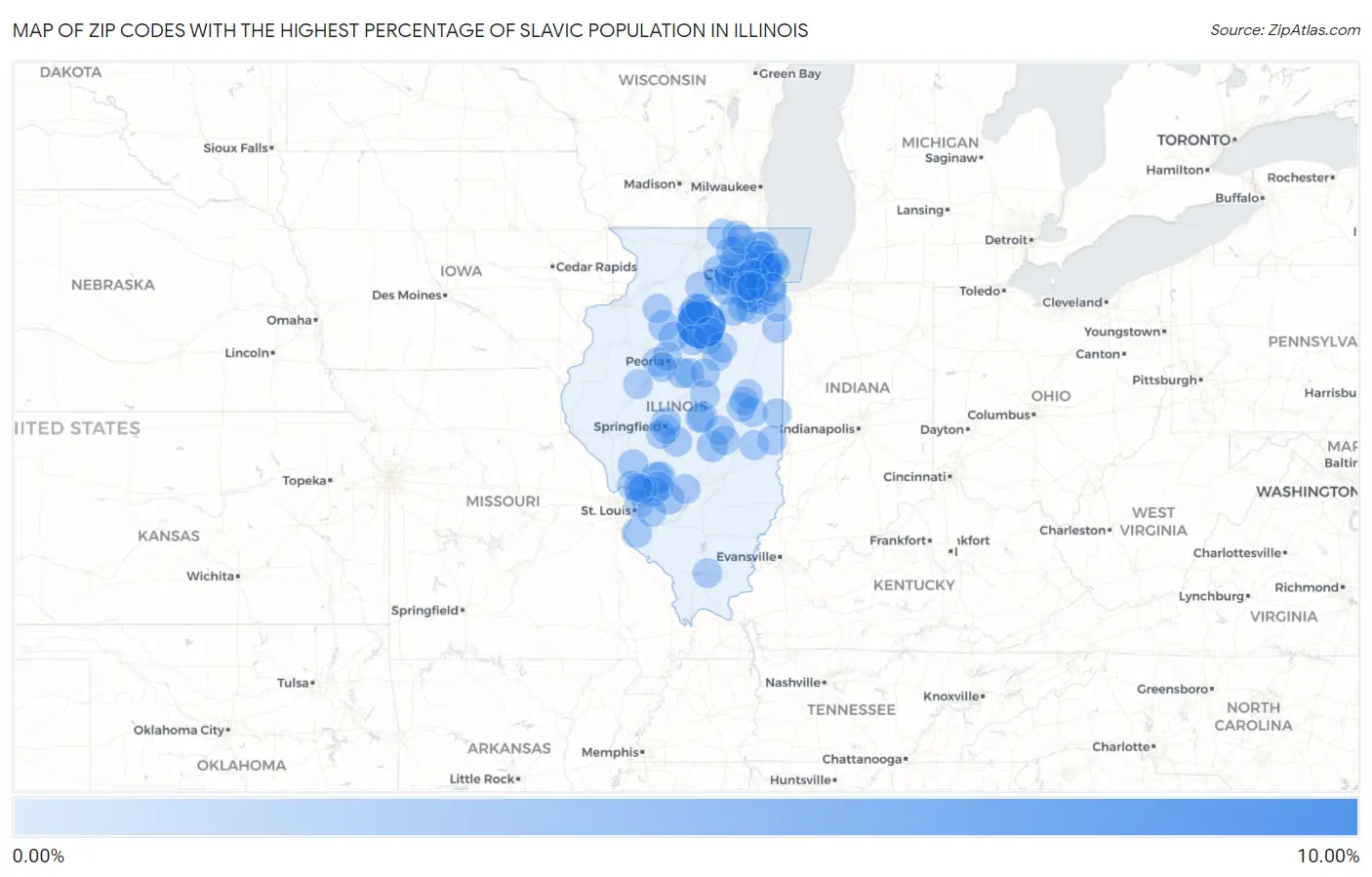 Zip Codes with the Highest Percentage of Slavic Population in Illinois Map