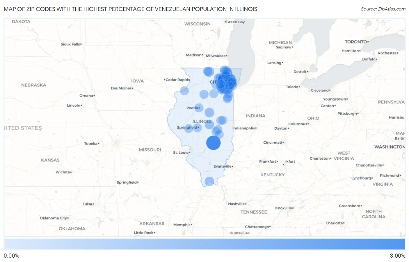 Zip Codes with the Highest Percentage of Venezuelan Population in Illinois Map