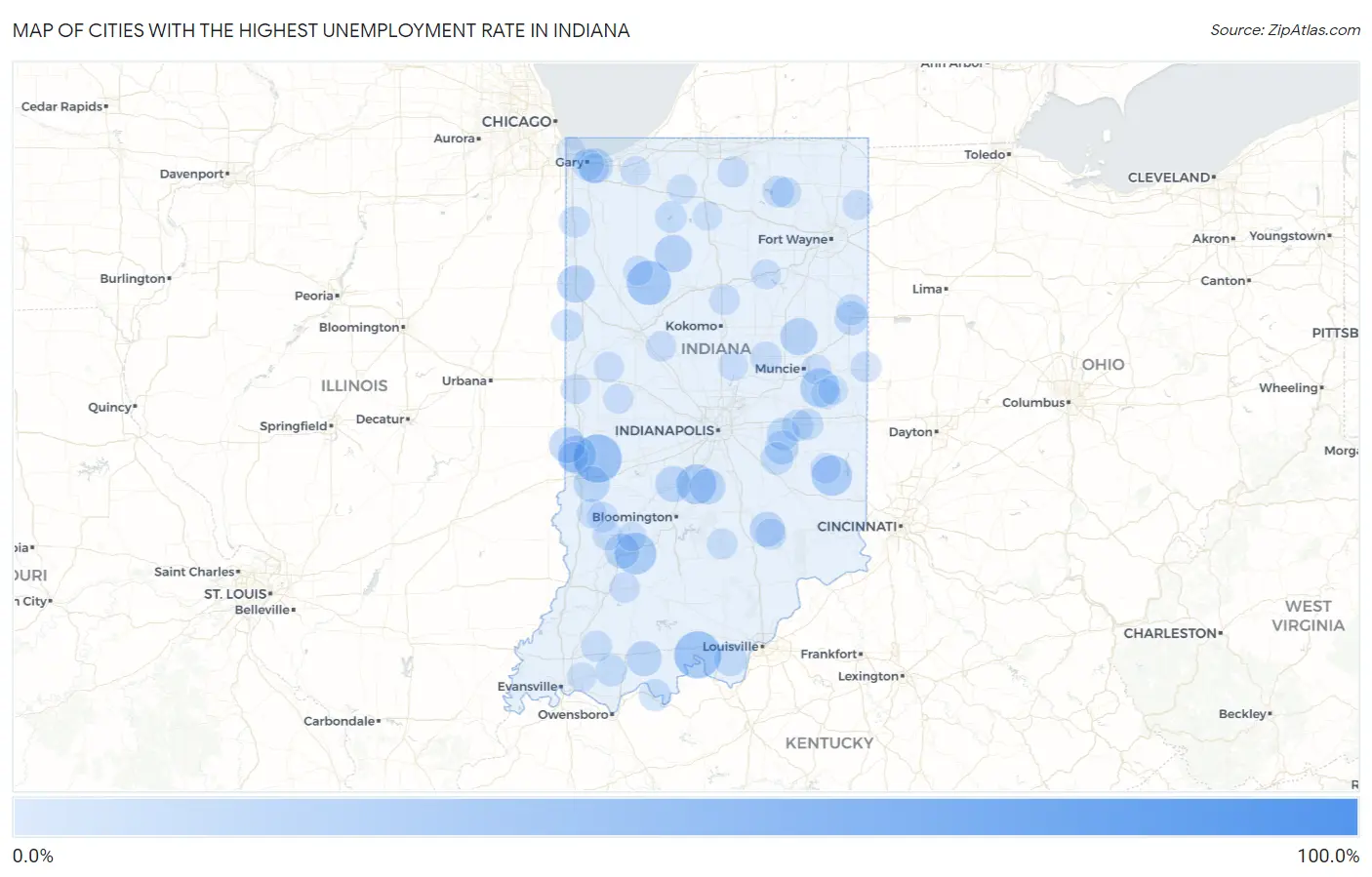 Cities with the Highest Unemployment Rate in Indiana Map