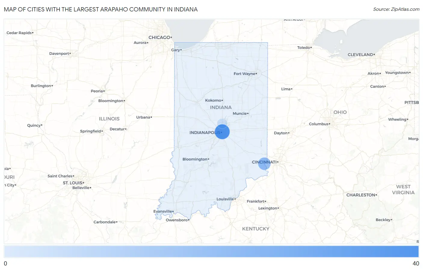 Cities with the Largest Arapaho Community in Indiana Map
