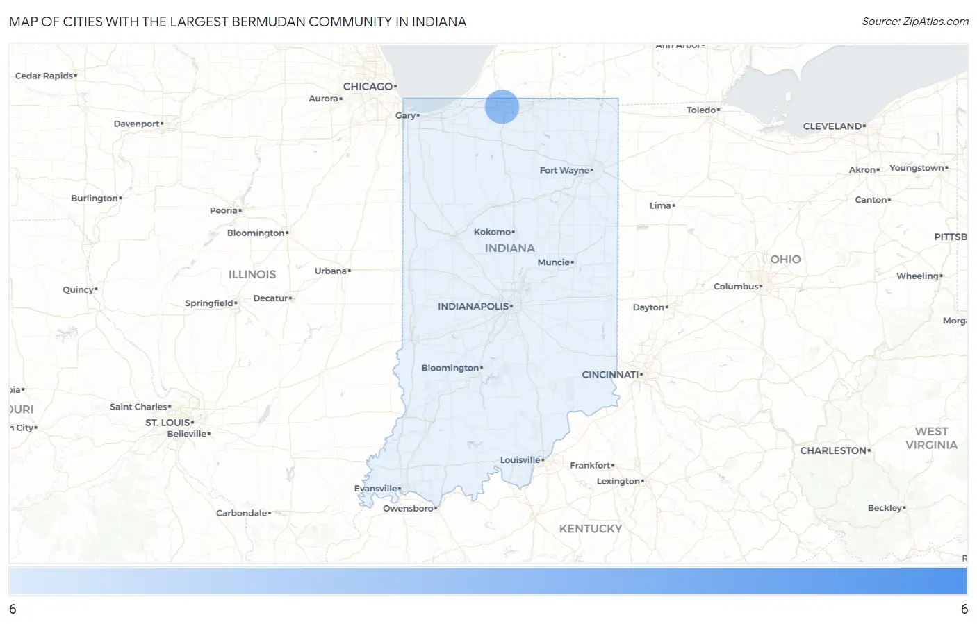 Cities with the Largest Bermudan Community in Indiana Map