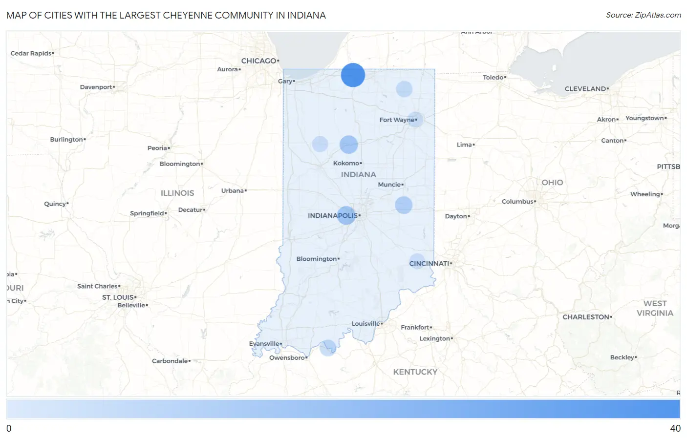 Cities with the Largest Cheyenne Community in Indiana Map