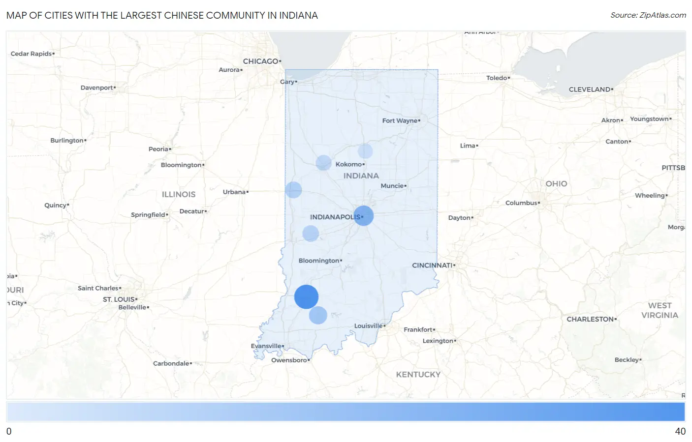 Cities with the Largest Chinese Community in Indiana Map