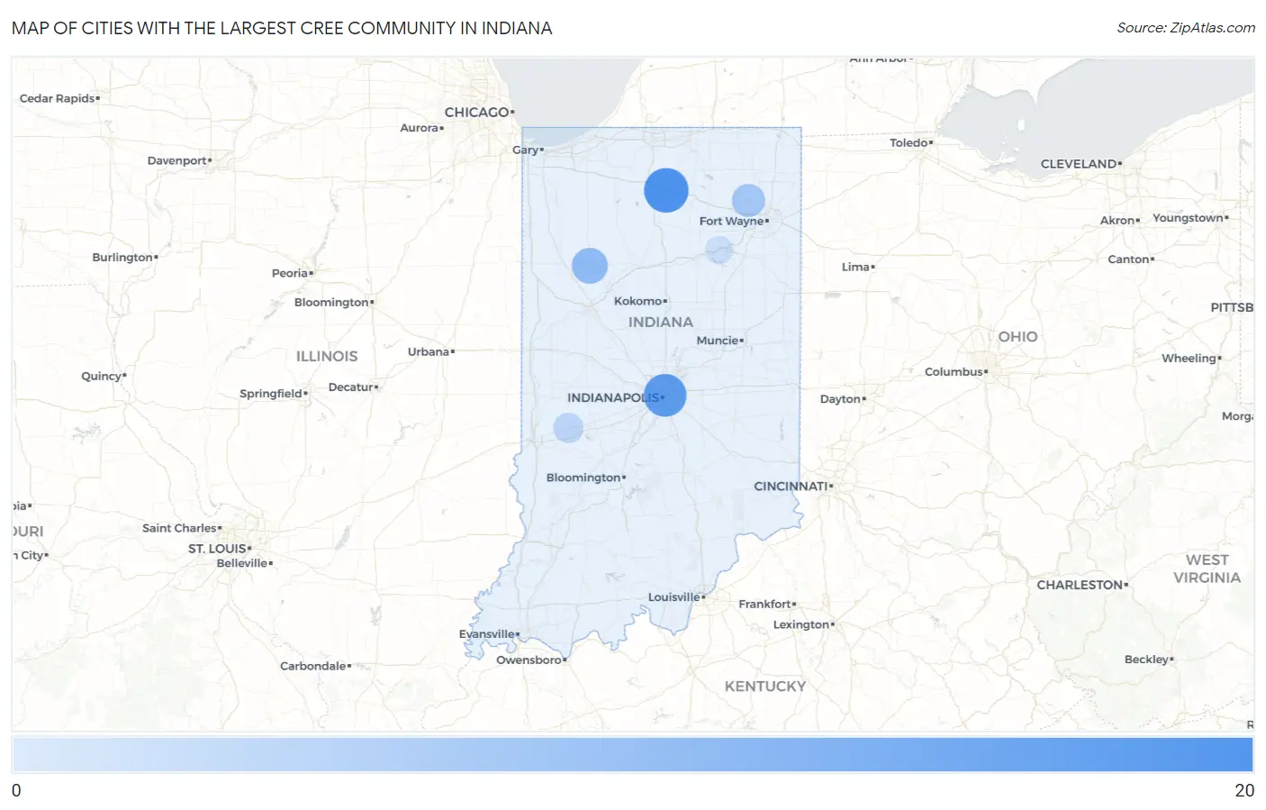 Cities with the Largest Cree Community in Indiana Map