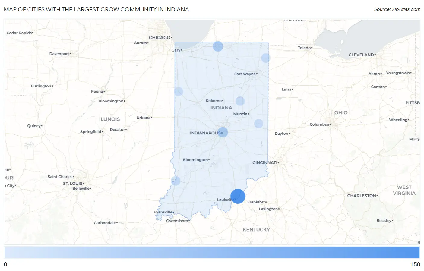 Cities with the Largest Crow Community in Indiana Map