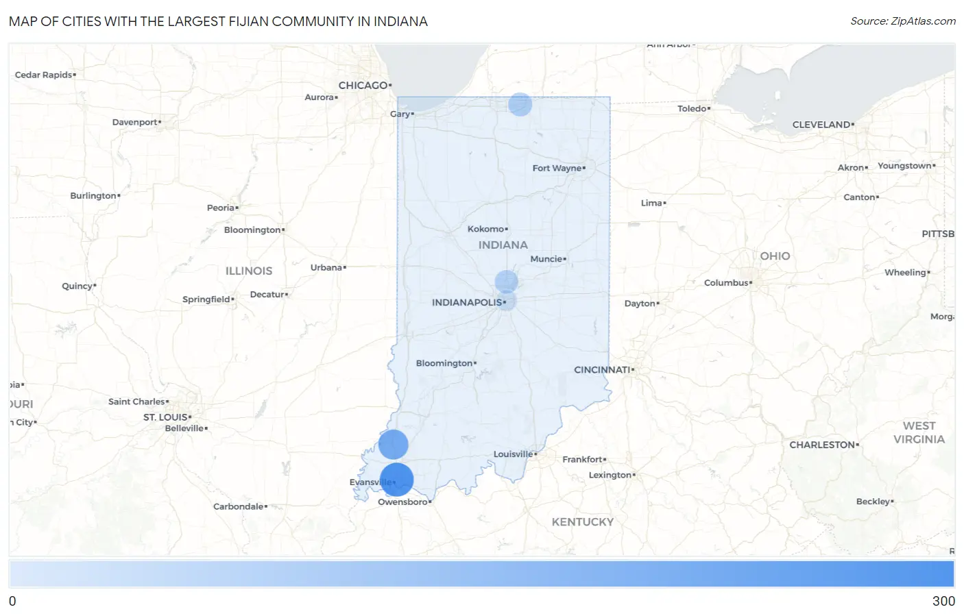 Cities with the Largest Fijian Community in Indiana Map