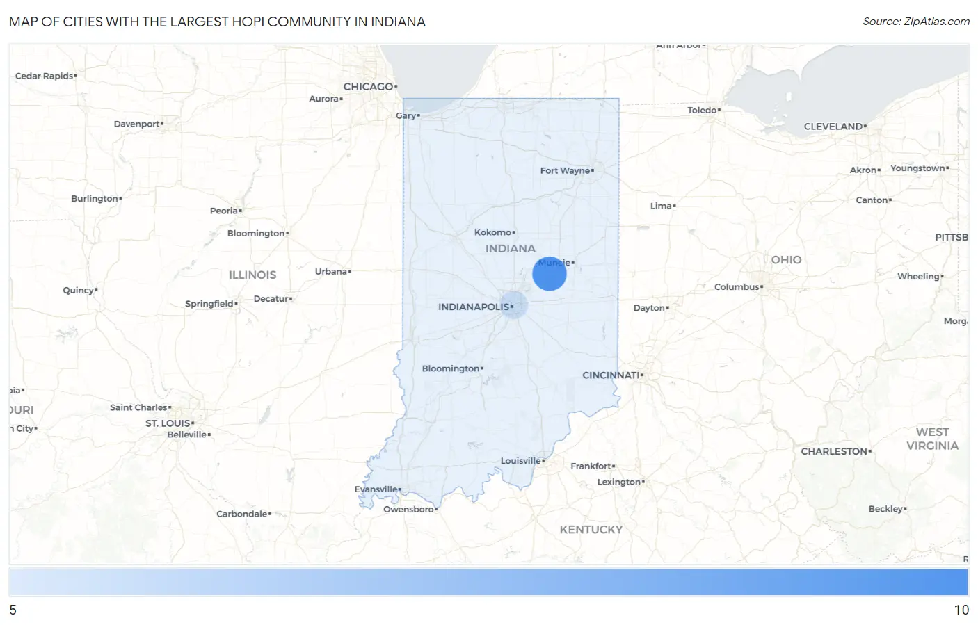 Cities with the Largest Hopi Community in Indiana Map