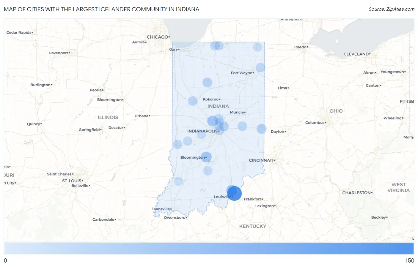Cities with the Largest Icelander Community in Indiana Map
