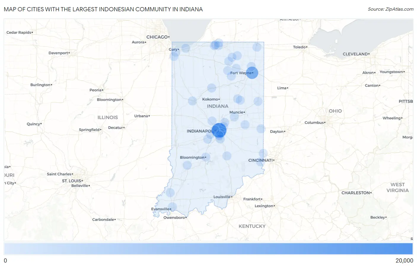 Cities with the Largest Indonesian Community in Indiana Map