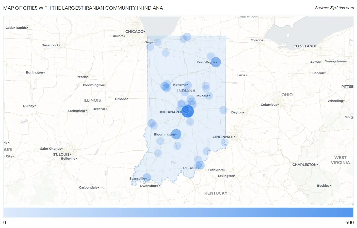 Cities with the Largest Iranian Community in Indiana Map