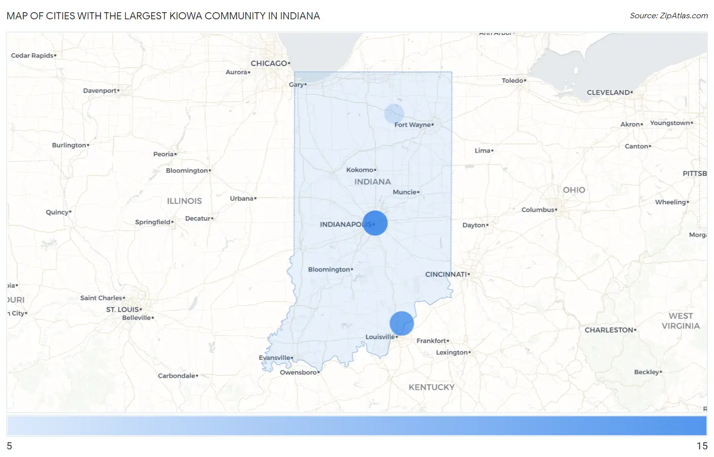 Cities with the Largest Kiowa Community in Indiana Map