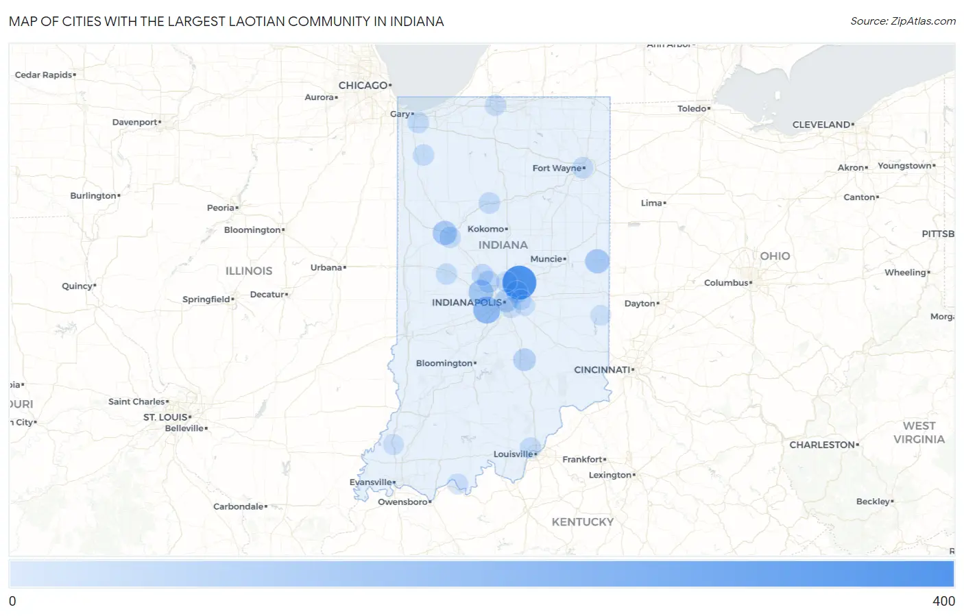 Cities with the Largest Laotian Community in Indiana Map