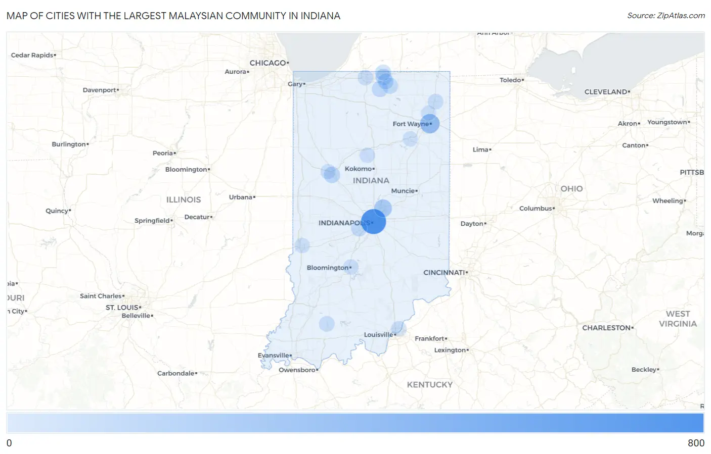Cities with the Largest Malaysian Community in Indiana Map