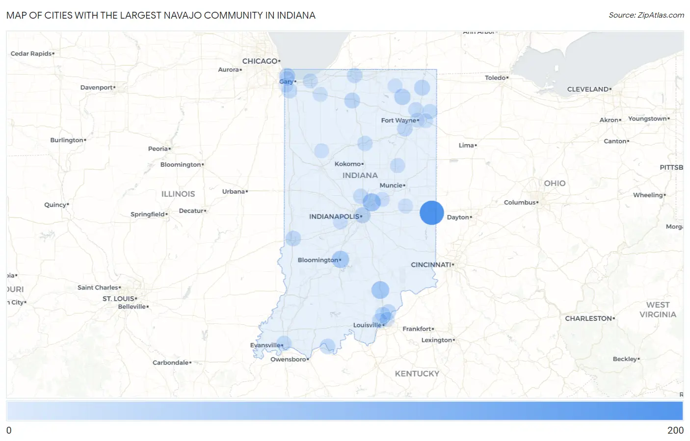 Cities with the Largest Navajo Community in Indiana Map