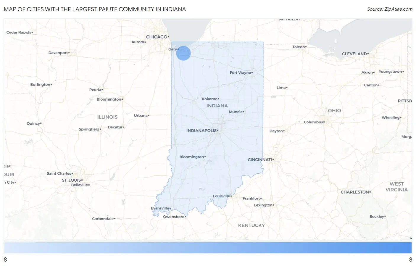Cities with the Largest Paiute Community in Indiana Map