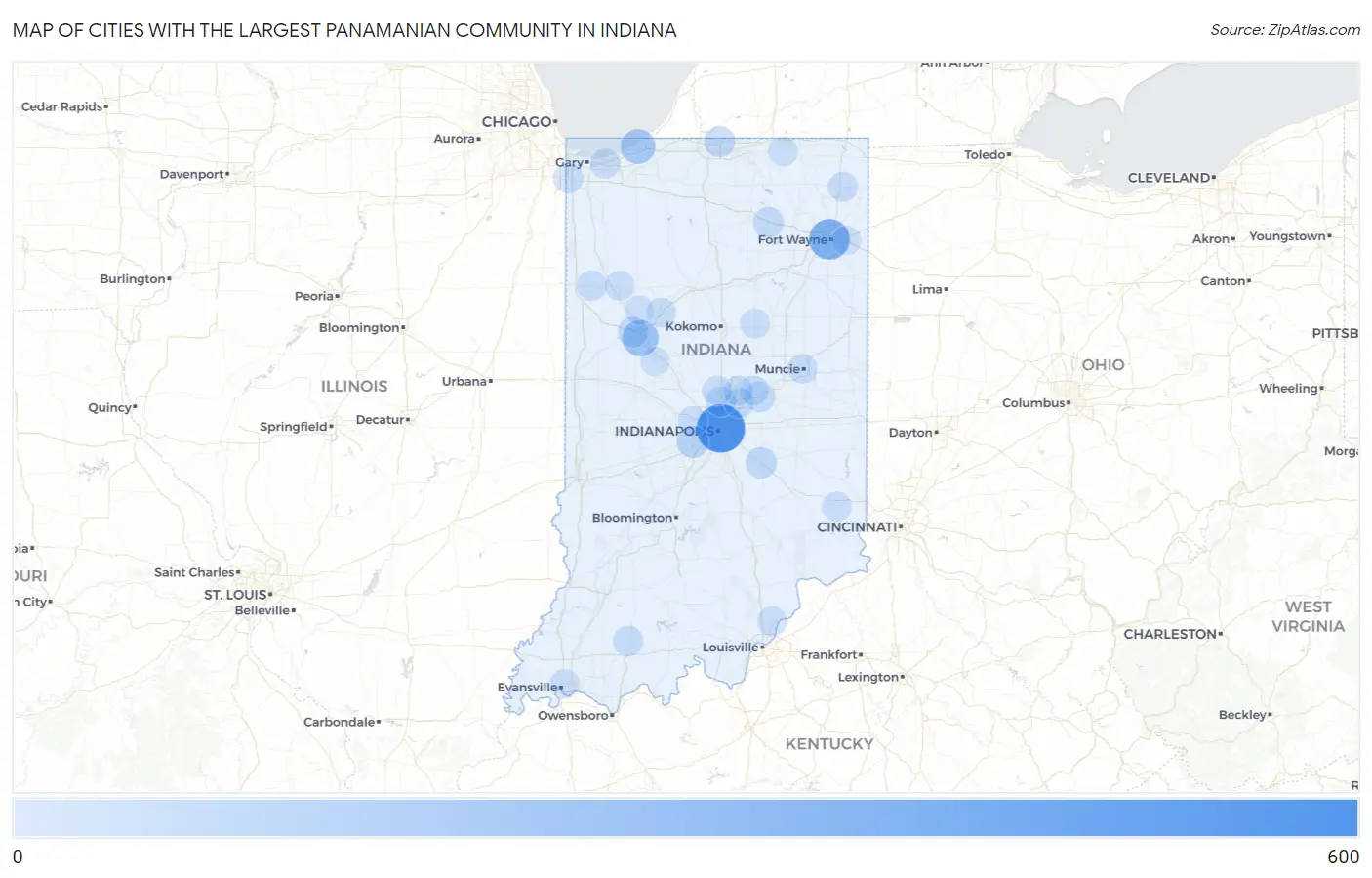 Cities with the Largest Panamanian Community in Indiana Map