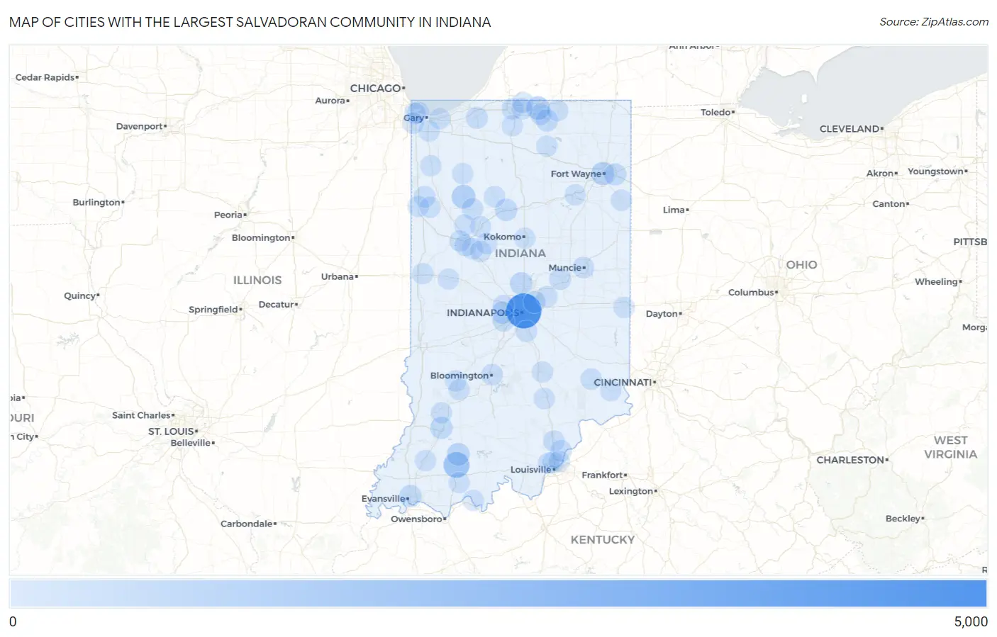 Cities with the Largest Salvadoran Community in Indiana Map