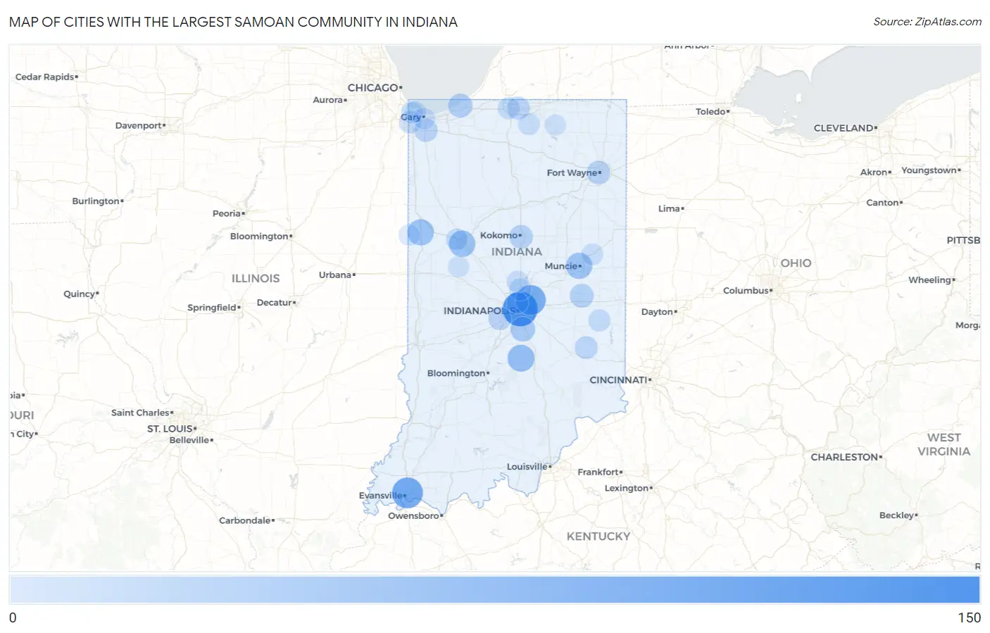 Cities with the Largest Samoan Community in Indiana Map
