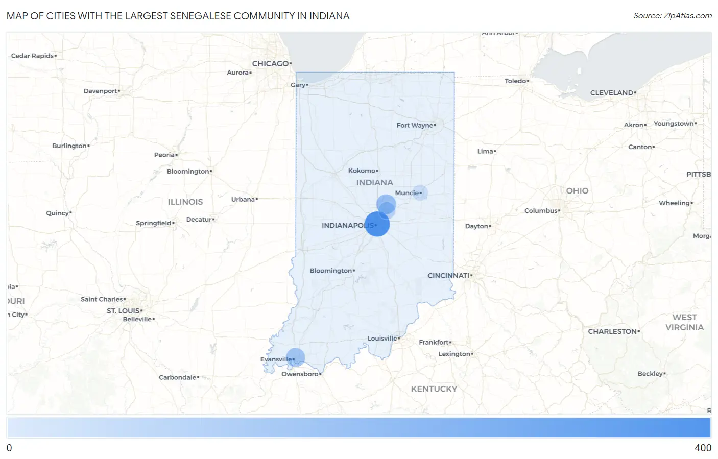 Cities with the Largest Senegalese Community in Indiana Map